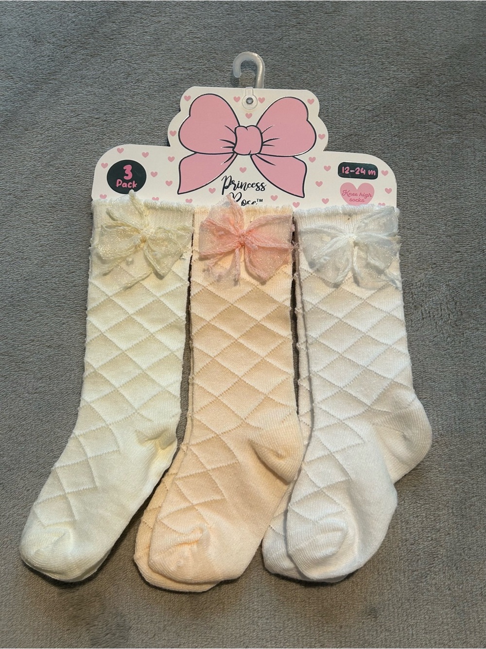 3-Pack Quilted Knee-High Socks for Kids – Ivory, Cream & Light Pink